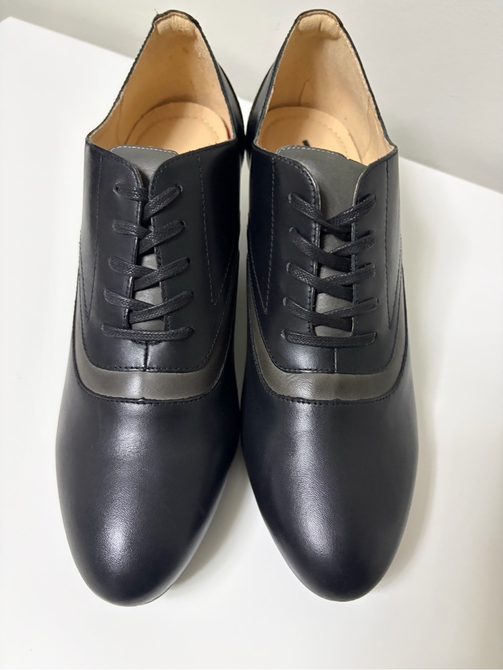 Goodomien Women’s Black & Grey Leather Oxford Chunky Heel Pumps Size 40 / US 9 - Picture 14 of 15